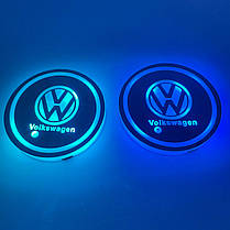 Светодиодная интелектуальная автомобильная подсветка подстаканника с логотипом VW (Фольксваген) RGB, фото 6