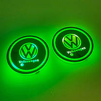 Светодиодная интелектуальная автомобильная подсветка подстаканника с логотипом VW (Фольксваген) RGB, фото 5