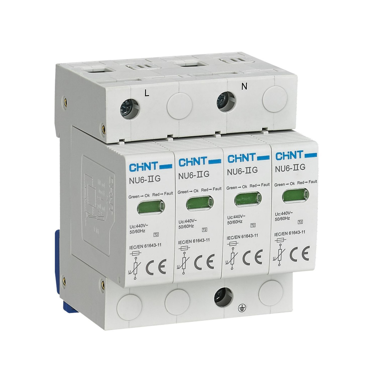 Обмежувач перенапруги 4Р 40кА 440В [252574] NU6-IIG CHINT, фото 1