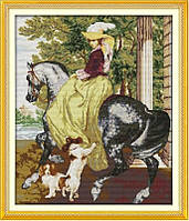 Дама на лошади Набор для вышивания крестом с печатной схемой на ткани Joy Sunday R861