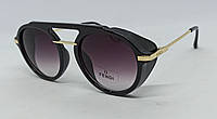 Fendi очки унисекс солнцезащитные круглые с боковыми защитными шторками черные с золотом