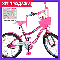 Детский велосипед для девочек 20 дюймов двухколесный с корзинкой Profi Y20242S-1K розовый