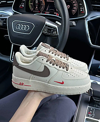 Зимові жіночі кросівки Nike Air Force 1 Winter Beige Brown ХУТРО взуття Найк Форс бежеві низькі теплі шкіряні