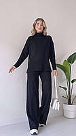 Женский базовый прогулочный костюм теплый турецкая плотная ангора в широкий рубчик кофта и широкие штаны