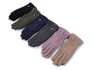 Рукавиці жіночі замшеві, всередині плюш, сенсор, аксесуари, гуртом уп/6пар р. (6 1/2-8 1/2), N