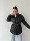 Жіноча тепла базова куртка сорочка стібка із затяжкою на поясі стьобана курточка демісезонна з поясом, фото 9