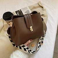 Женская сумка через плечо, вместительная винтажная сумка с регулируемым ремешком тёмно коричневая