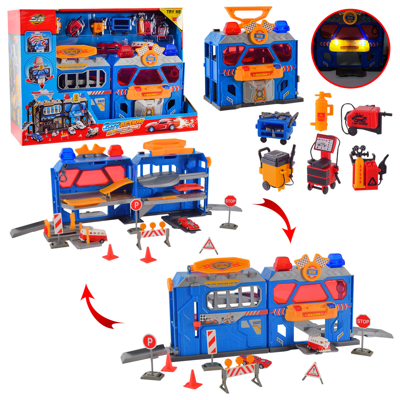 Паркування гараж для машинок Заправка (розмір 55х20х25 см, 2 машинки, світло, звук, у валізі) SK-739SB, фото 1