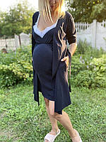 Комплект у пологовий будинок халат і нічна сорочка для вагітних і мам-годувальниць мереживо синій 44-54р.