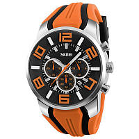Часы кварцевые Skmei 9128, оранжевые, в металлическом боксе