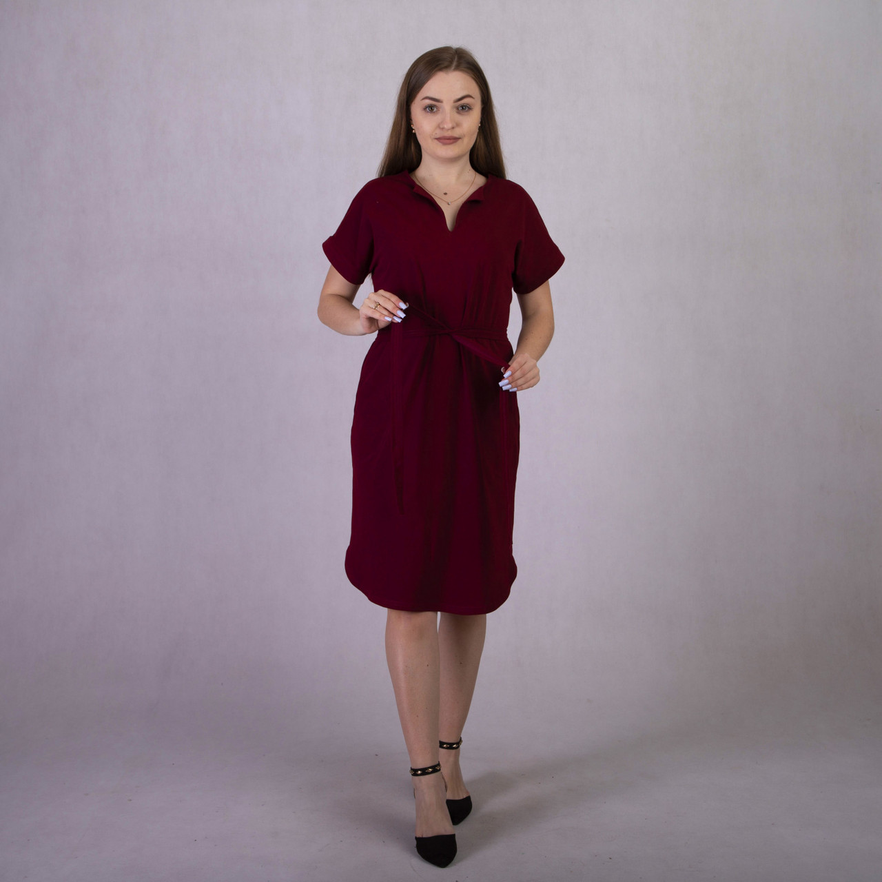 Плаття жіноче літнє коротке однотонне вільне бордовий 44-52р.