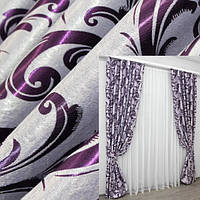 Комплект готовых штор блэкаут "Лилия",цвет фиолетовый.