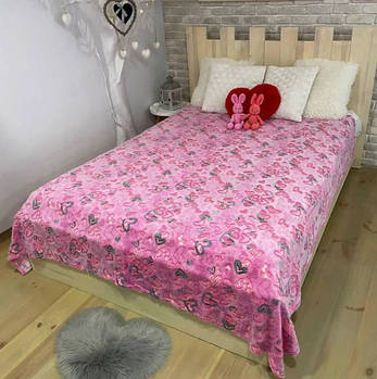 Плед-покривало з мікрофібри День-Ніч з светонакопителем "Серця на рожевому"