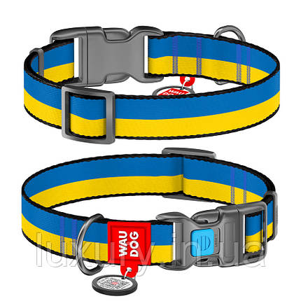 Нашийник для собак нейлоновий WAUDOG Nylon з QR-паспортом, малюнок "Colors of freedom", пластиковий фастекс, фото 1