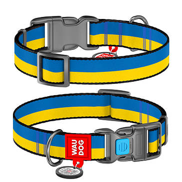 Нашийник для собак нейлоновий WAUDOG Nylon з QR-паспортом, малюнок "Colors of freedom", пластиковий фастекс, L,, фото 1