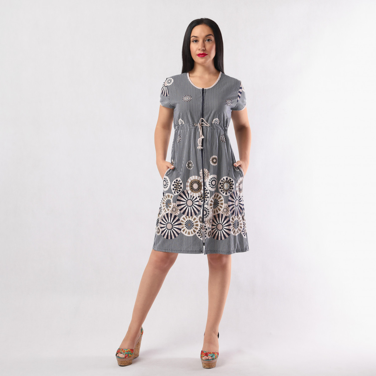 Халат літній жіночий на блискавці з капюшоном і вушками короткий 42-48р.