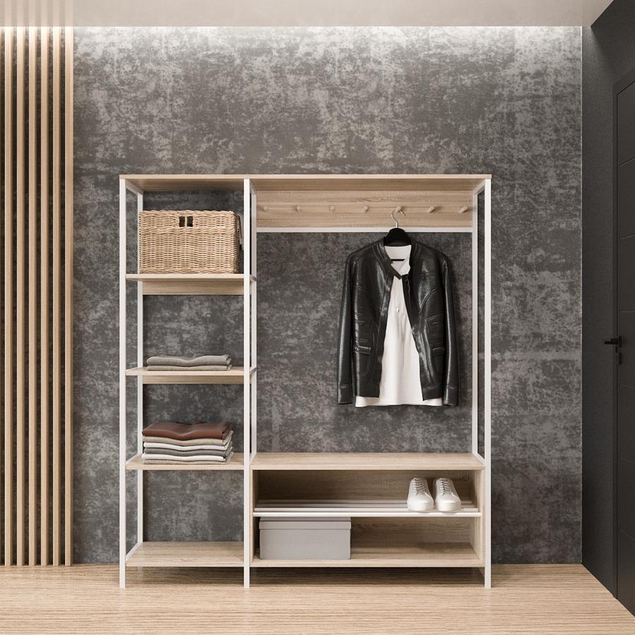 Прихожая Fenster Дакота 1 Белая 160x143,5x36,5 ДСП Дуб сонома