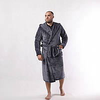 Халат чоловічий махровий теплий із капюшоном однотонний 44-60р.
