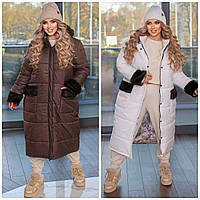 Женское зимнее пальто с капюшоном Батал 7261