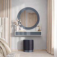 Туалетний столик із дзеркалом і пуфом Fenster Оскар Сірий/Білий