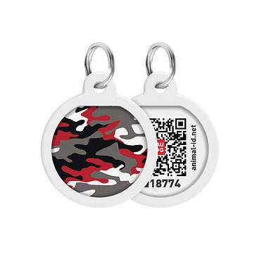 Адресник для собак і котів металевий WAUDOG Smart ID з QR-паспортом, малюнок "Камо сірий", круг, Д 25 мм, фото 1