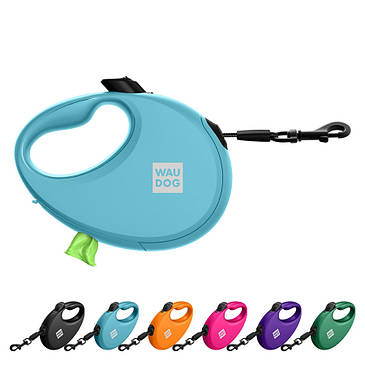Повідець-рулетка для собак WAUDOG R-leash з контейнером для пакетів, світловідбивна стрічка, M, до 20 кг, 5 м,, фото 1