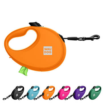 Повідець-рулетка для собак WAUDOG R-leash з контейнером для пакетів, світловідбивна стрічка, M, до 20 кг, 5 м,, фото 1