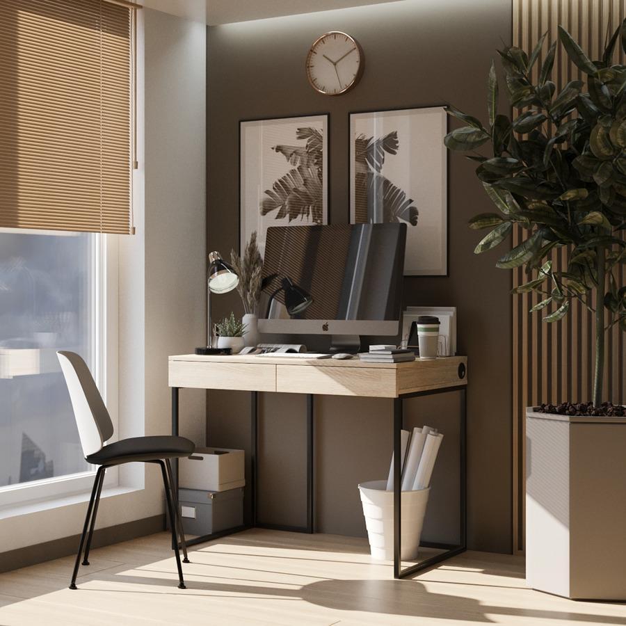 Компьютерный стол Fenster Моррис 2 Чёрный ДСП Дуб сонома 730x1000x600