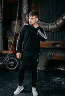 Спортивный костюм Adidas лампас черный Молодежные спортивные костюмы на осень двухнить для прогулки Lnx