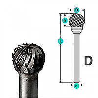 Борфреза твердосплавная сферическая (шар) d6 D12 h10 (DX1210M06 YDS)