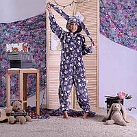 Комбинезон пижама махровый детский с ушками серый теплый кигуруми р. 34-40
