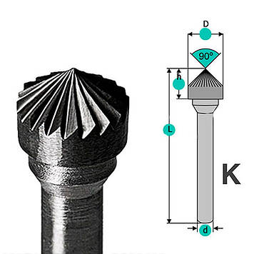 Борфреза конусна d6 D8 h4 a90 (KX0804M06 YDS)
