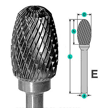 Борфреза Атака твердосплавна (сфероциліндр тип E) d6 D8 h13 (E0813М06Х-45)