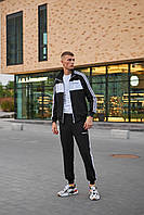 Крутой спортивный костюм Adidas с лампасами черный с белым Осенние мужские костюмы для бега и прогулки Lnx