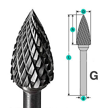 Борфреза гострий опуклий конус d6 D6 h16 (GX0616M06 YDS)