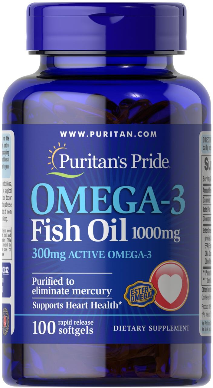 Омега-3 риб'ячий жир, Omega-3 Fish Oil, Puritan's Pride, 1000 мг, 300 мг активного, 100 капсул