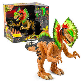 Іграшковий дитячий динозавр, коричневий, ходить, рухає пащею та пластинами, підсвічування очей та спини, звук, 45*13*27см (WS