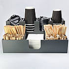 Барний органайзер для кафе, для стаканів, кришок, серветок, цукру, паличок на 9 секцій, графіт, фото 4