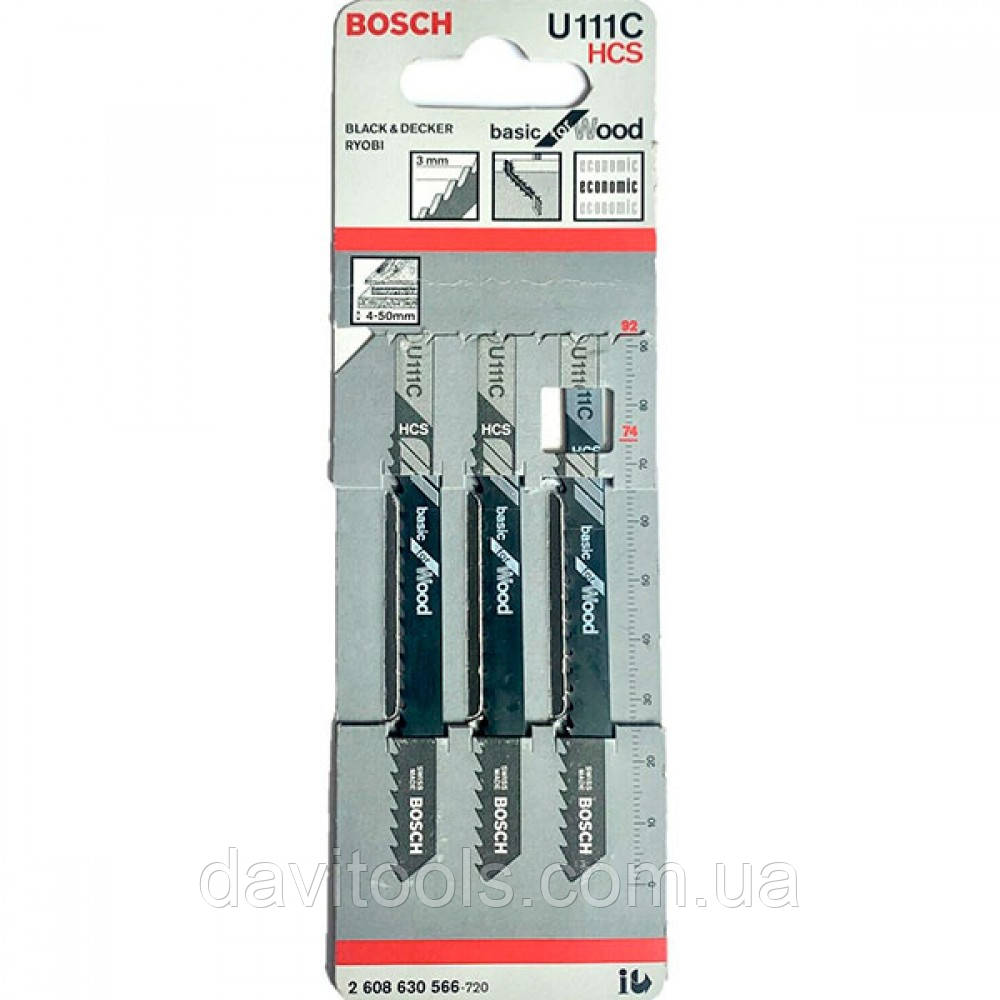 Полотна для лобзика Bosch U111C HCS 92 мм 3 шт (2608630566), фото 1