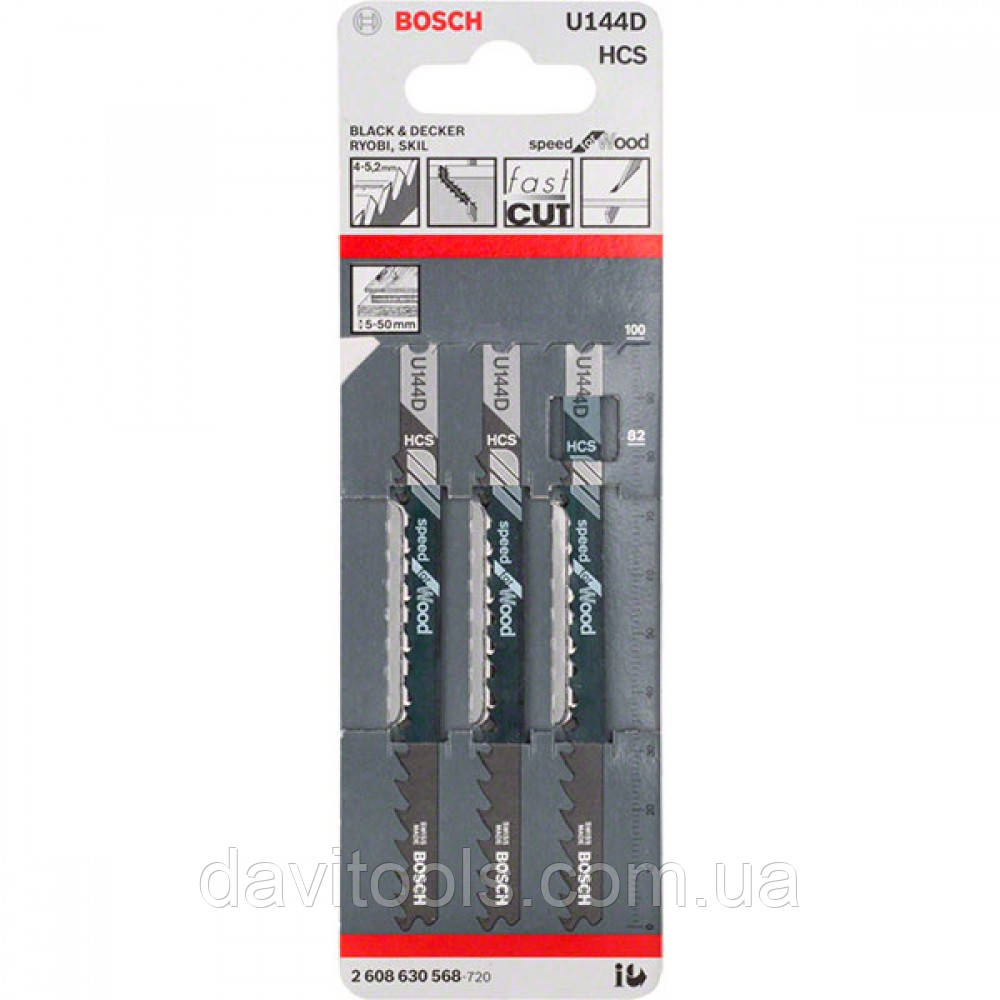 Полотна для лобзика Bosch U144D HCS 100 мм 3 шт (2608630568), фото 1