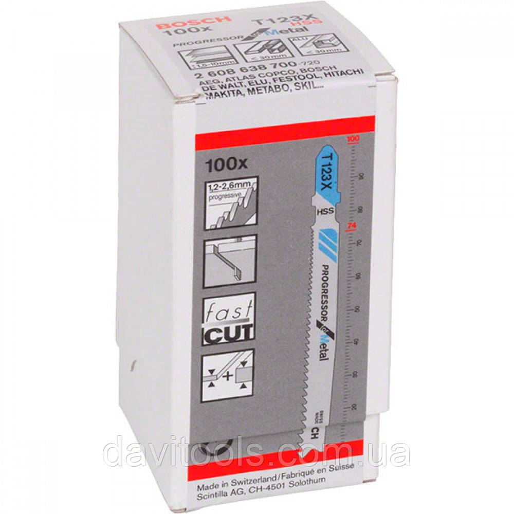 Полотна для лобзика Bosch T123X HSS 100 мм 100 шт (2608638700), фото 1