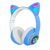 Беспроводные наушники с кошачьими ушками накладные с подсветкой Bluetooth 5.0 10м 400mAh голубые