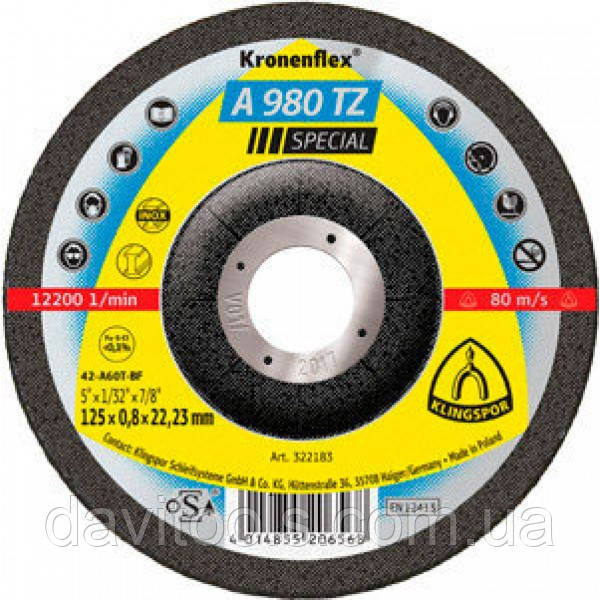 Відрізний круг неіржавкою GEK Klingspor Kronenfiex 125x0,8 A980 TZ Special