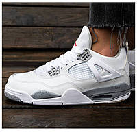 Мужские / женские кроссовки Nike Air Jordan 4 Retro White Oreo, белые кожаные кроссовки найк аир джордан 4