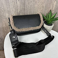 Женская мини сумочка клатч Барашек с натуральным мехом, маленькая сумка с меховой окантовкой баранчик высокое