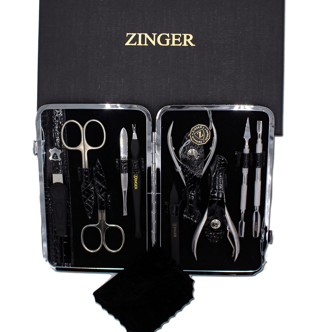 Манікюрний набір Zinger 10 інструментів для манікюру чохол чорного кольору натуральна шкіра