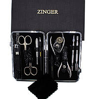 Манікюрний набір Zinger 10 інструментів для манікюру чохол чорного кольору натуральна шкіра