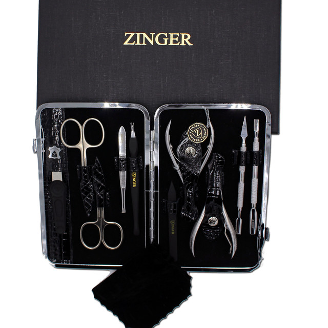 Маникюрный набор Zinger 10 предметов ручная заточка чехол натуральная кожа