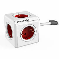 Сетевой удлинитель Allocacoc PowerCube Extended с заземлением 4 розетки 2 USB 3 м, White\Red 1307/DEEXPC
