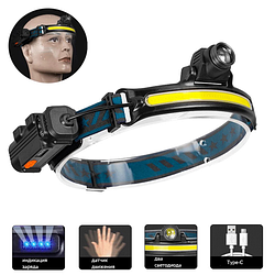 Ліхтар налобний BL-W678-2-P50+COB, сенсор, Li-Ion акум., zoom, ЗП Type-C